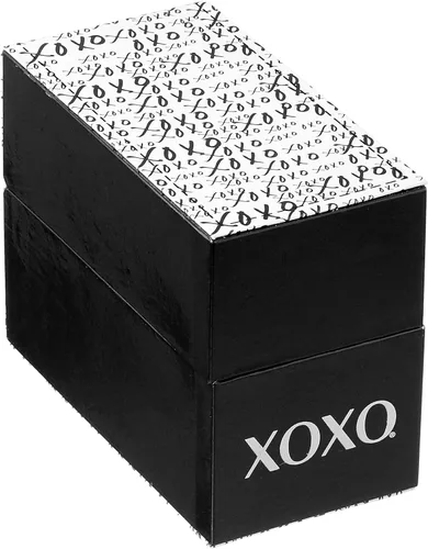 Vista 3 de Accutime XOXO - Reloj analógico para mujer con caja plateada, bisel con incrustación de cristal, esfera plateada con rayos de sol, reloj