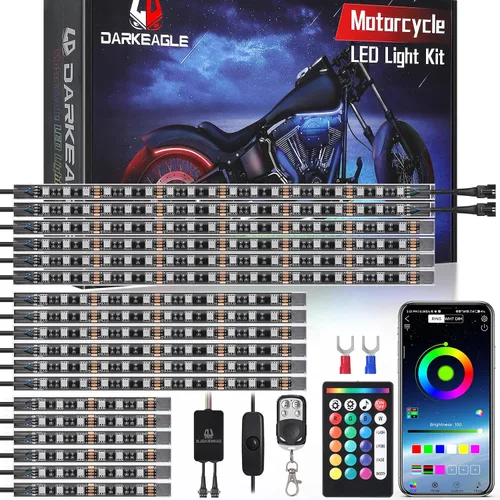Vista 11 de 8 kits de luces LED RGB segmentadas para motocicleta con control remoto APP/RF, luces subterráneas multicolor con señal de giro de freno, tira