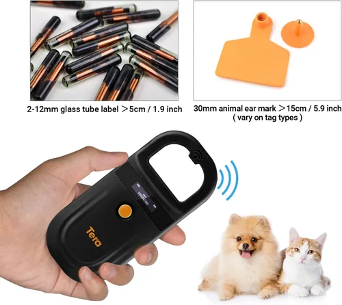 Vista 6 de Tera Lector de Microchip para Mascotas con Anillo D RFID Escáner de Identificación de Chips de Animales Portátil con Pantalla de Visualización OLED
