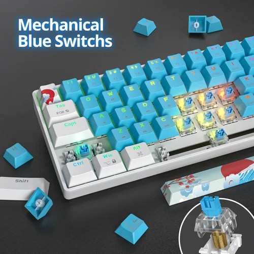 Vista 2 de Teclado mecánico 60% Teclado compacto 60% para juegos, retroiluminación RGB, 61 teclas, cable USB para PC portátil con Windows Mac