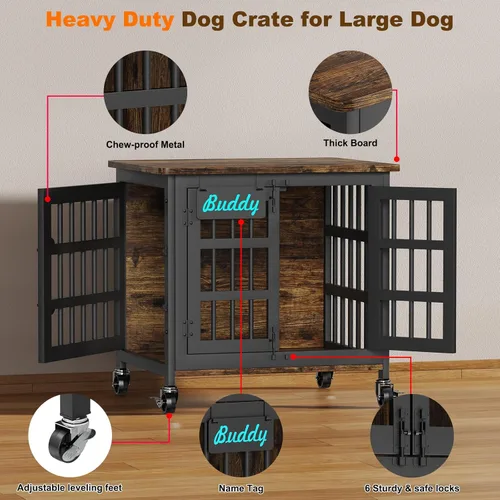 Vista 3 de EasyCom Jaula para Perros de Alta Resistencia para Interior con Etiqueta de Nombre, Mueble de Jaula para Perros de 27 Pulgadas para Perros Pequeños