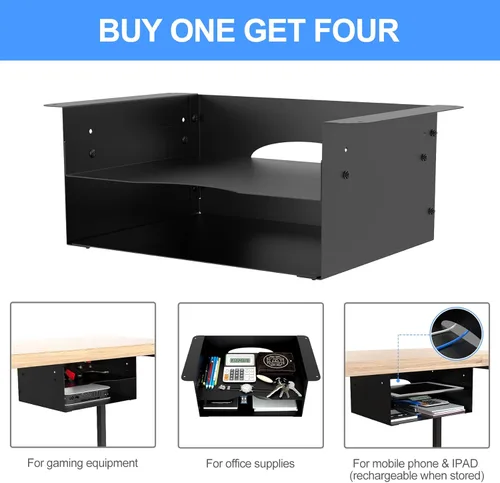 Vista 5 de GOME Under Desk Storage Metal Shelf Double Layer Design with Adjustable Tray Organizer Drawer with Big Hole in The Back for Stand Up Desks Office
