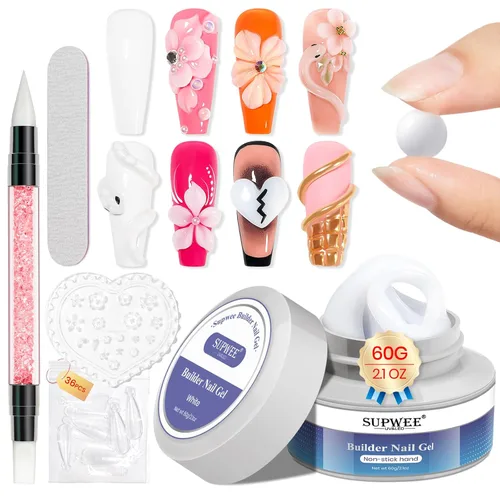 Vista 10 de Gel de uñas 3D sólido constructor para uñas, 1.06 oz, extensión transparente, antiadherente, gel duro para esculpir uñas, modelado, arte de uñas