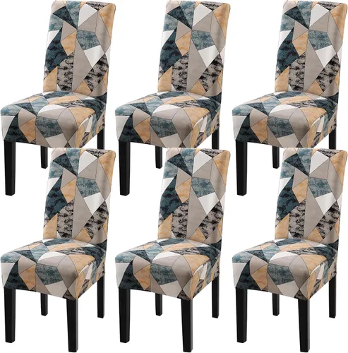 Vista 32 de Fuloon Paquete de 4 Fundas Protectoras para Asientos de Sillas de Comedor Súper Ajustadas Elásticas Extraíbles Lavables Cortas para Hotel, Comedor