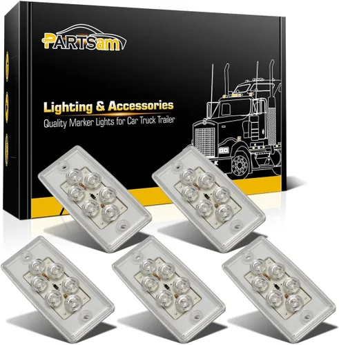 Vista 9 de Partsam 5 luces rectangulares ámbar 6 LED parte superior transparente para Freightliner Volvo