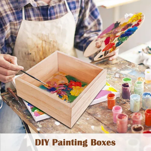 Vista 4 de Paquete de 8 cajas de madera sin terminar, 6 x 6 pulgadas, cuadradas, rústicas, pequeñas cajas de madera para almacenamiento, decoración del hogar