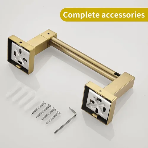 Vista 5 de BATHSIR Soporte de papel higiénico - Montado en la pared, oro cepillado, cuadrado giratorio de doble poste, soporte de aluminio para baño