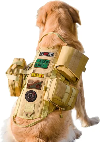 Vista 7 de AIWAI Arnés táctico para perro con bolsas, arnés de chaleco para perros grandes y medianos, arnés militar ajustable sin tirones con asa, caminar