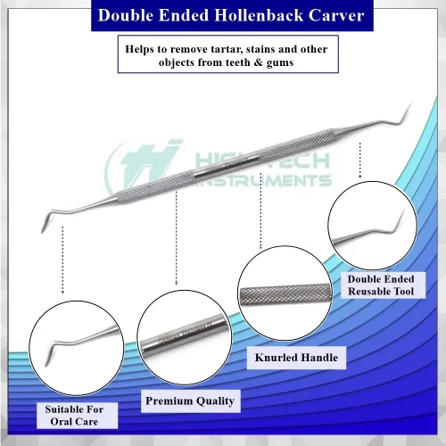 Vista 5 de Tallador dental profesional con hollenback, removedor de placa para dientes, herramienta de higiene profesional de acero inoxidable, herramientas