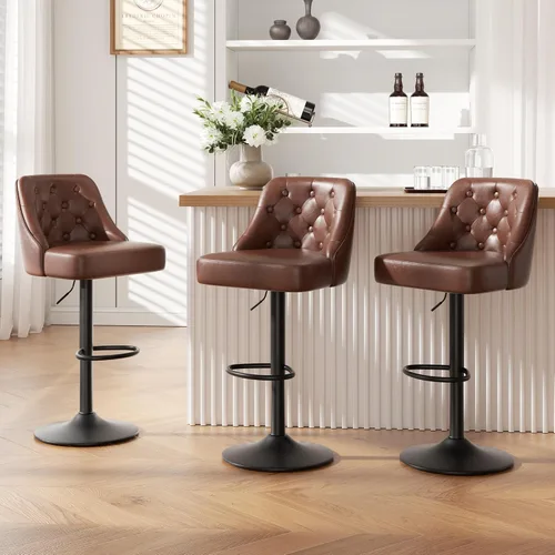 Vista 30 de Juego de 2 taburetes de bar, taburete de bar ajustable con respaldo, sillas de bar tapizadas de piel sintética, taburetes de bar giratorios modernos