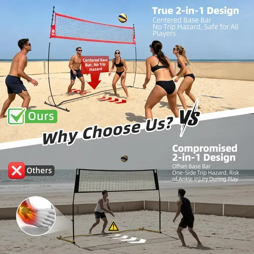Vista 8 de 2-in-1 Volleyball Practice Net Station with Patented 5-Height (6'6'' to 8'), Heavy Duty Training System for Hitting Spiking Serving, Backyard Indoor