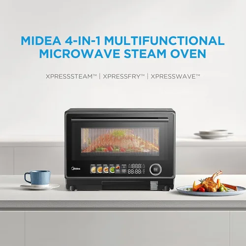 Vista 2 de Midea Horno de Microondas y Vapor 4 en 1 Multifuncional, Combo Freidora de Aire, Vaporera y Horno de Microondas, 32 Funciones Automáticas, Potencia