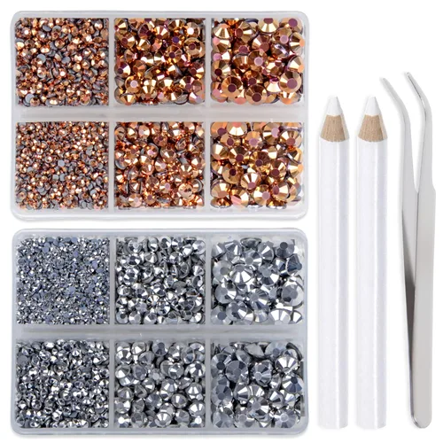 Vista 16 de LPBeads 6400 unidades de diamantes termoadhesivos de 12 colores con parte trasera plana, 5 tamaños mixtos, gemas de cristal redondas con pinzas