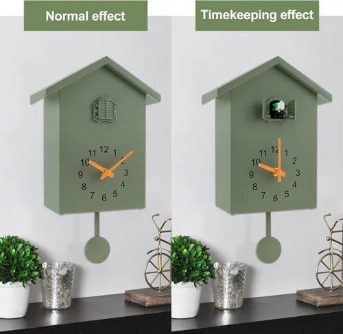 Vista 5 de Reloj de cuco de cuco, reloj de pared de cuco, voces de pájaro de cuco, diseño de péndulo, con péndulo, funciona con pilas, para decoración