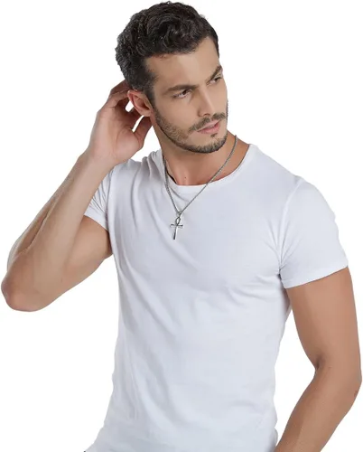 Vista 20 de Reve Collar con colgante religioso de cruz de Ankh copta de acero inoxidable para hombres y mujeres, cadena de 20 a 24 pulgadas