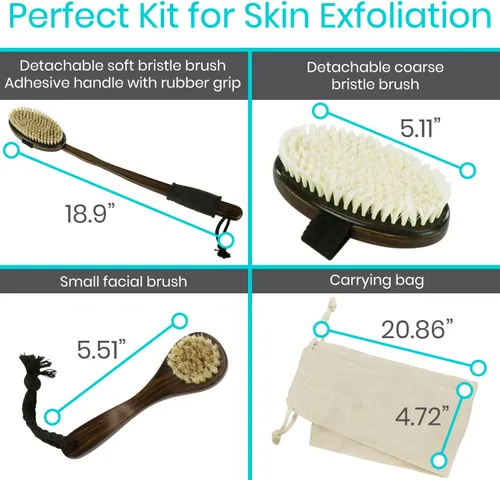 Vista 5 de Vive Juego de cepillos secos para drenaje linfático (3 piezas) – Limpiador de cepillado para exfoliación, celulitis corporal y masaje de piel