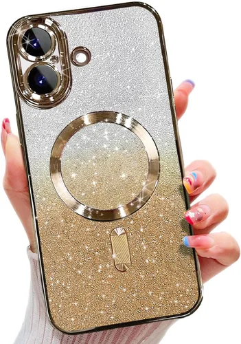 Vista 30 de Misscase Funda magnética compatible con iPhone 14 con purpurina y protector de lente de cámara, protección completa, compatible con MagSafe