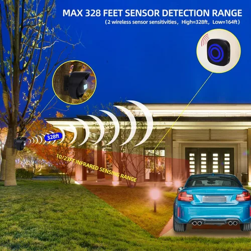 Vista 4 de Alarma Inalámbrica para Entrada de Vehículos de 328 pies de Alcance con Sensor de Movimiento para Exteriores Resistente a la Intemperie, Alarma