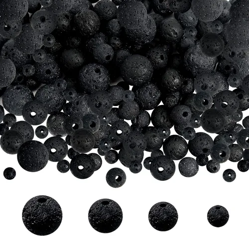 TOAOB - 580 cuentas de lava natural volcánica negra de 0.157 in, 0.236 in, 0.315 in, 0.394 in, cuentas de piedras preciosas sueltas para decoración