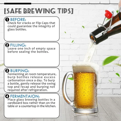 Vista 6 de YEBODA Botellas de cerveza de vidrio ámbar de 16 onzas para elaboración casera con tapas abatibles, caja de 6