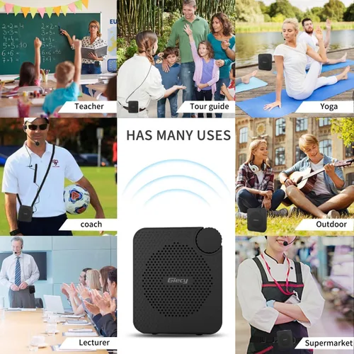 Vista 3 de Amplificador de Voz Portátil con Auriculares de Micrófono con Cable, Altavoz de Sistema PA Recargable, Micrófono Personal, Amplificador de Voz