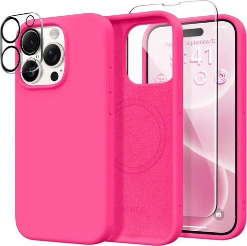 Vista 185 de GONEZ Funda magnética para iPhone 14, compatible con Magsafe, con protector de pantalla + protector de cámara, forro de microfibra antiarañazos
