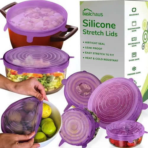 Vista 13 de Tapas elásticas de silicona reutilizables para almacenamiento de alimentos en el refrigerador, fundas elásticas resistentes al calor, tazas, latas