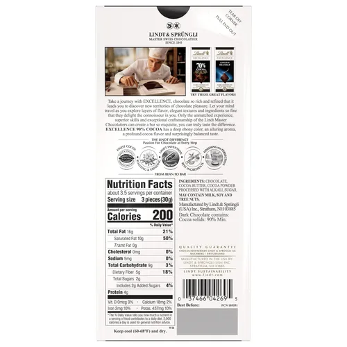 Vista 3 de Lindt EXCELLENCE Barra de chocolate negro con 90% de cacao, caramelo de chocolate negro, 3.5 onzas (paquete de 12)