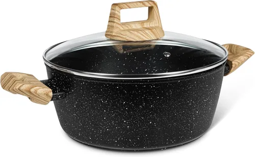 MICHELANGELO Olla de sopa antiadherente de 4.3 cuartos de galón con tapa, revestimiento de granito no tóxico, compatible con inducción, olla Negro