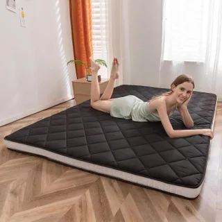 MAXYOYO Colchón de suelo tipo futón japonés, cubrecolchón extra grueso para cama individual, enrollable, plegable, esterilla única, patrón de Negro