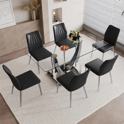Vista 32 de Mesa de comedor moderna para mesa de comedor de mármol sintético de 4/6, 63 pulgadas, mesa de cocina rectangular, mesa de cocina y comedor de fácil