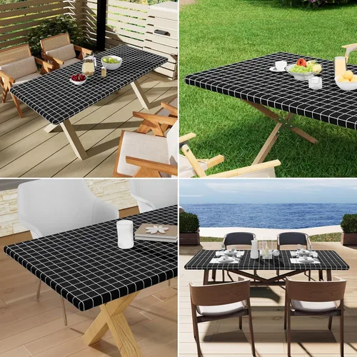 Vista 310 de Mantel rectangular, manteles de plástico elásticos ajustables con parte trasera de franela para mesas de 4 pies, manteles de vinilo impermeables