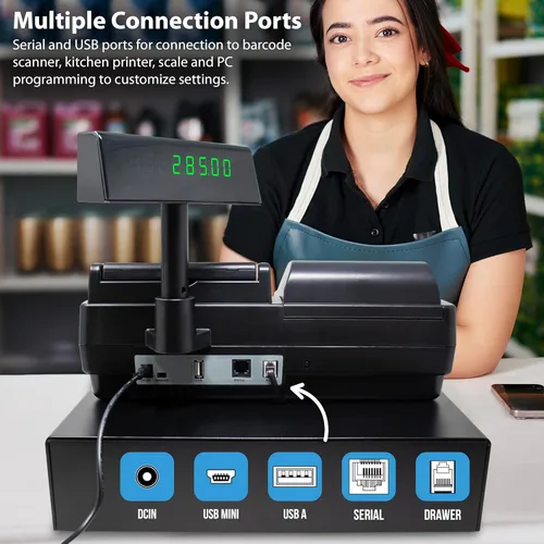 Vista 5 de Nadex Caja registradora CR260, cajón de acero, impresión rápida, interfaz fácil de usar, negro