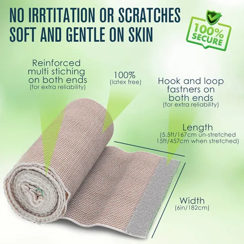 Vista 2 de Houseables Vendaje elástico de 6 pulgadas, envoltura de compresión para el pecho, vendaje de compresión, algodón, para piernas, linfedema, mujeres