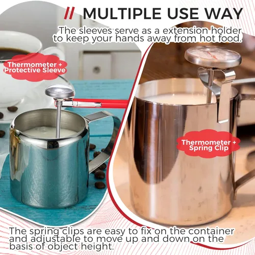 Vista 4 de Paquete de 6 termómetros de bolsillo de lectura inmediata, termómetro de alimentos de 1 pulgada de acero inoxidable con 6 fundas de plástico rojas