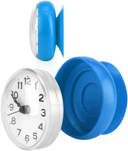 Vista 5 de TOPINCN Reloj de pared con ventosa redonda Accesorios Reloj Mini reloj resistente al agua Miniatura Dormitorio Reloj (azul)