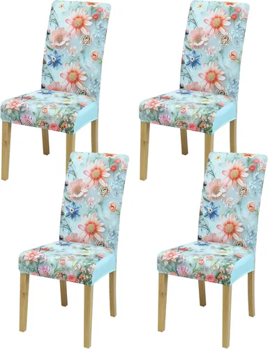 Vista 68 de Fundas para Sillas de Comedor, Juego de Fundas para Sillas de Comedor de 4 Piezas, Fundas Elásticas para Sillas de Cocina, Fundas para Sillas