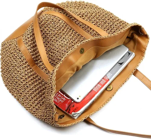 Vista 5 de Gets Bolsa de playa hecha a mano para mujer bolsa de paja tejida a mano natural de verano