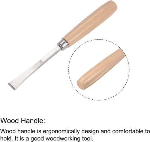 Vista 4 de uxcell Cuchillo para tallar cinceles de madera, 0.394 in cromado 45 # acero al carbono punta plana herramienta de mano para carpintería Graver 6.496