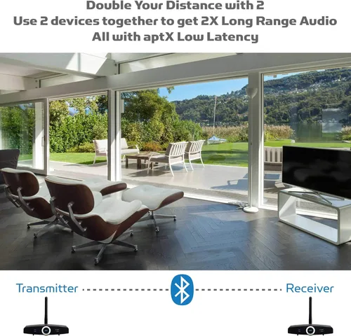Vista 8 de Transmisor o receptor de audio Bluetooth de largo alcance para TV, PC estéreo, conectar altavoces, auriculares, teléfono, adaptador inalámbrico