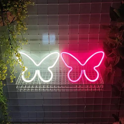 Vista 6 de JYWJ Letrero de neón de mariposa, luz de neón con pilas USB o 3 AA, decoración de mesa LED, decoración de pared de dormitorio, regalo de cumpleaños