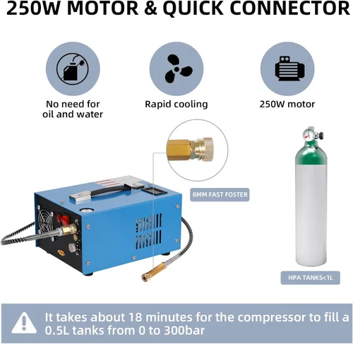 Vista 3 de Compresor de aire PCP, compresor de tanque de buceo de 4500 Psi/30 MPa, fuente de alimentación de 12 V CC/120 V CA, convertidor de potencia