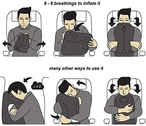 Vista 10 de Almohada inflable de viaje, evita el dolor de cuello y hombros, almohada de cuello de viaje multifunción para avión, soporte cómodo para cabeza