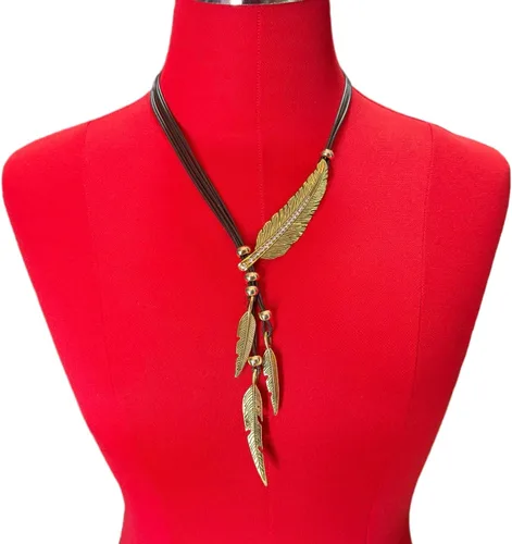 Vista 8 de Collar con colgante de plumas y hojas de estilo bohemio, accesorios de moda para mujer