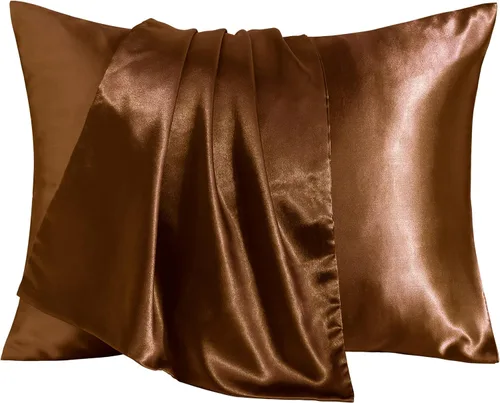 Vista 16 de BEDSUM Paquete de 2 fundas de almohada de satén de seda para niños pequeños, fundas de almohada sedosas de lujo con cierre de sobre para bebés, Negro