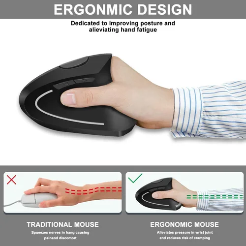 Vista 2 de Vassink Mouse ergonómico mouse inalámbrico recargable 24 GHz recargable inalámbrico vertical con receptor USB 6 botones 80012001600 DPI para laptop