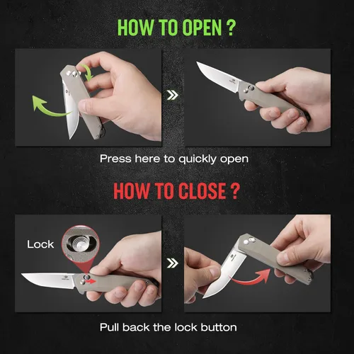 Vista 7 de MOSSY OAK Cuchillo plegable de bolsillo, hoja de 3.5 pulgadas de acero D2 con punta de caída, mango G10, cuchillo pequeño EDC con clip de cinturón