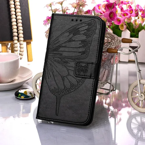 Vista 6 de Funda para iPhone SE 2022/SE 2020, 6/6S/7/8 Mariposa floral en relieve, correa de muñeca, ranuras para tarjetero, funda protectora de cuero