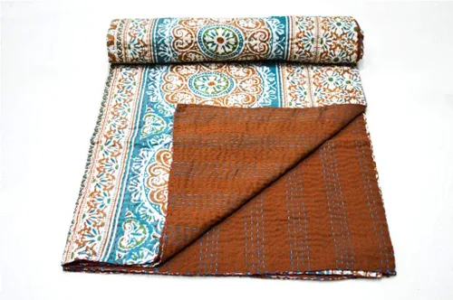 Vista 3 de V Vedant Deisgns Suzani Print Queen - Colcha de algodón Kantha hecha a mano, 90 x 108 pulgadas, color negro