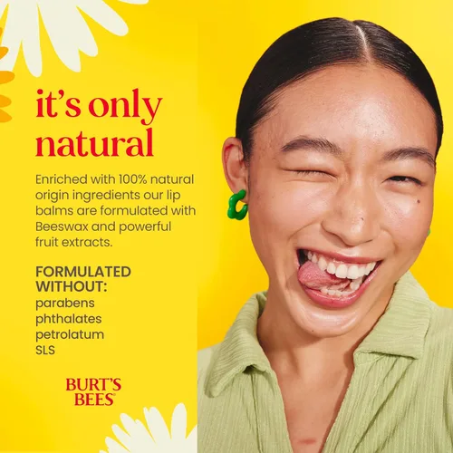 Vista 3 de Burt's Bees Bálsamo labial, cera de abejas, fresa, coco y pera, y paquete de vainilla, con cera de abeja de origen responsable, sin tinte